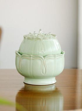 现代简约小型流水招财摆件创意莲花循环水景观客厅办公室桌面装饰