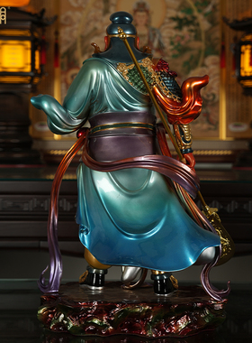 纯铜彩绘关公武财神招财供奉摆件
