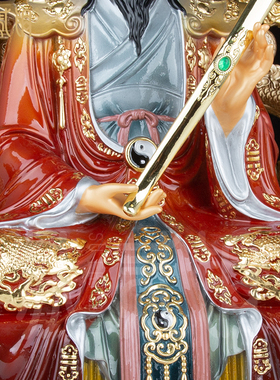纯铜彩绘太上老君道德天尊三清道祖神像灵宝天尊道观家用供奉摆件