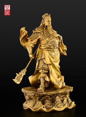 黄铜关公摆件客厅九龙关公铜像武财神关公像商铺家用供奉神像大号