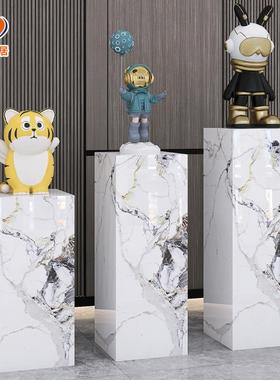 岩板立柱子大理石摆件底座展示摆台客厅玄关饰品落地式石墩花架子