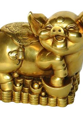 纯铜笑脸猪铜钱猪摆件一对如意元宝金猪家居风水猪客厅补缺角聚财