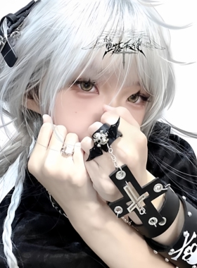 日单亚文化暗黑朋克黑色手环皮手链手背链手饰黑色手环皮手链手背