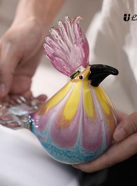 艺术琉璃鹦鹉鸟卧室摆件轻奢手工吹制动物客厅样板间酒店软装装饰