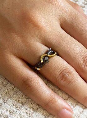 《男生个性云单身戒指环开口中男戒指男尾戒手工可调复古木做旧》