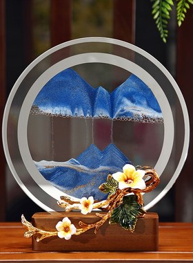 新中式荷花流沙画沙漏摆件客厅电视柜酒柜办公R室装饰乔迁新居礼