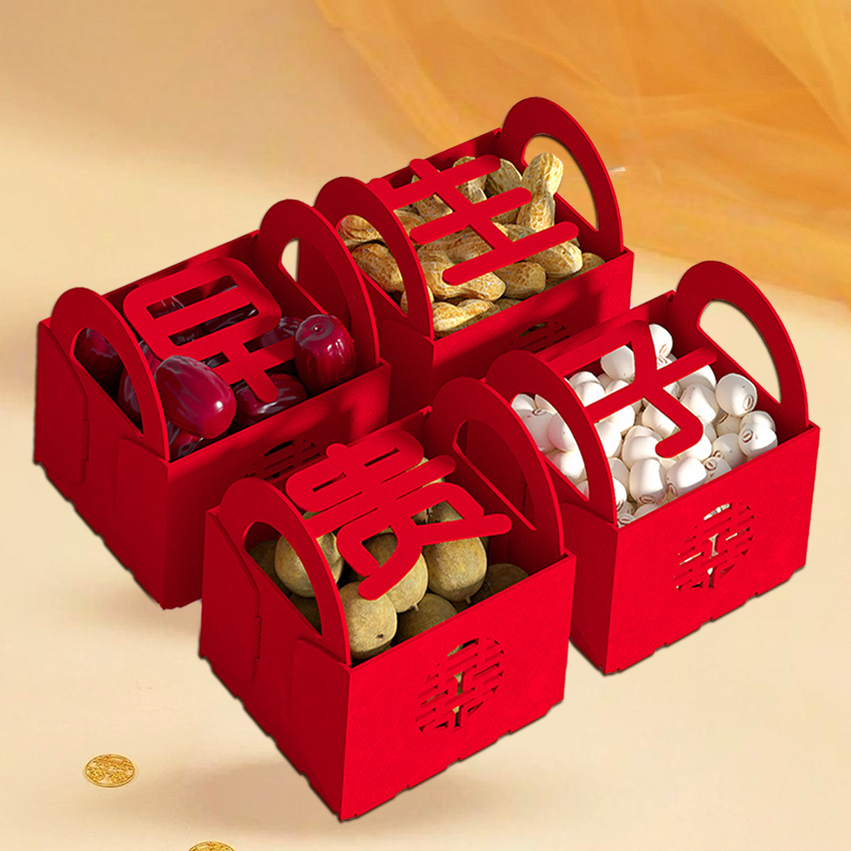 结婚用品早生贵子提篮干果组合小篮子压床摆件婚房婚礼装饰布置,淘宝优惠券,粉丝福利购,淘宝优惠卷