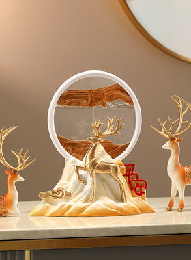 情侣鹿流沙画沙漏摆件中式家居客厅酒柜电视柜办公室桌装饰品