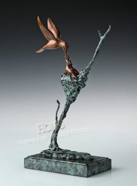 工艺饰品哺独特斑斓棕会包邮J动雕母8铜鸟D动物13桌面摆件转家居