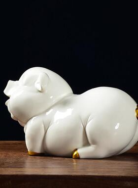 陶瓷猪摆件招财镇宅补角生肖瓷器白色猪客厅办公桌装饰摆设工艺礼