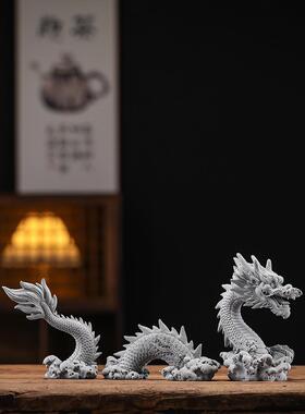 绿色砂岩中国风吉祥动物盘龙吉祥龙神龙园艺鱼缸景观装饰茶室茶桌
