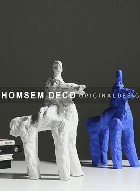 样板间创意陶瓷骑马人物雕塑y摆件售楼处软装客厅书房家居饰品