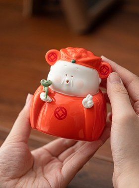 陶瓷招财小财神摆件家居饰品开业送礼喜N庆可爱桌面工艺品装