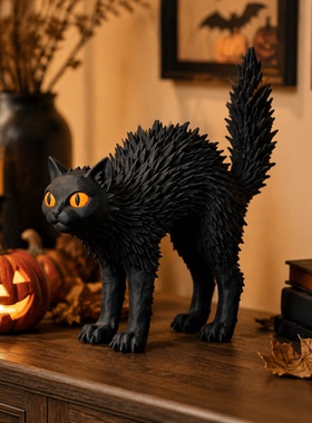万圣节暗黑风黑猫3D打印摆件