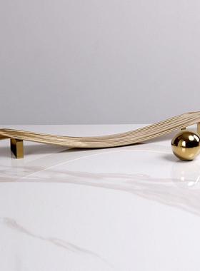 现代轻奢金属创意长条形托盘售楼处样板间餐厅客厅软装收纳盘摆件