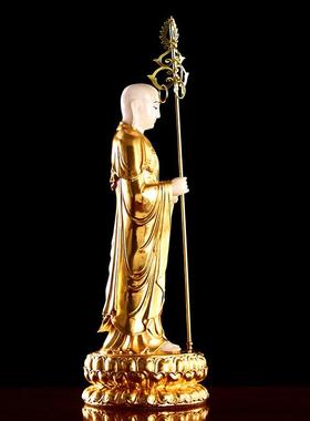 白玉九华山藏王佛像装饰家佛堂祭拜贴金祈愿地藏菩萨立像