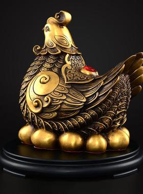 铜鸡摆件黄铜金钱母鸡金鸡下蛋生肖鸡客厅玄关酒柜装饰工艺品