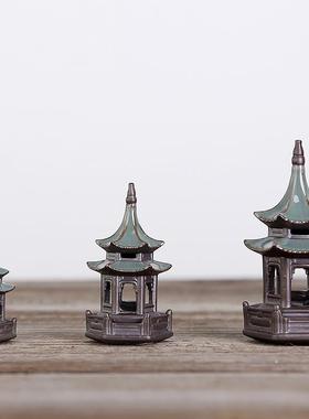 六角亭凉亭微景观小宝塔摆件造景园艺花盆水族箱鱼缸茶宠假山配件