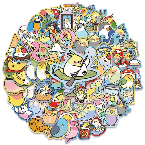 70张卡通小鸟鹦鹉贴纸可爱趣味创意彩色动物周边素材装饰防水贴画 - 图3