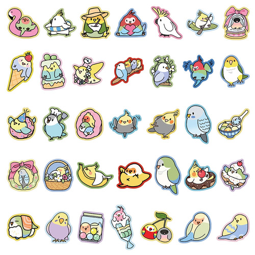 70张卡通小鸟鹦鹉贴纸可爱趣味创意彩色动物周边素材装饰防水贴画 - 图1