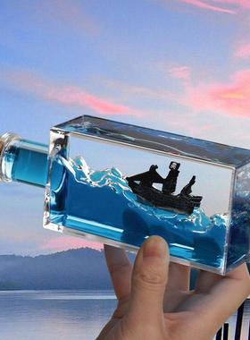 永不沉没泰坦尼克号流体漂流瓶摆件生日礼物情侣小创意桌面瓶中船