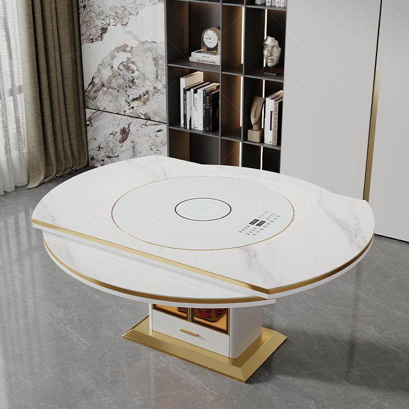 内嵌转盘餐桌椅组合家用轻奢现代简约多功能电磁炉可伸缩方圆两用,淘宝优惠券,粉丝福利购,淘宝优惠卷