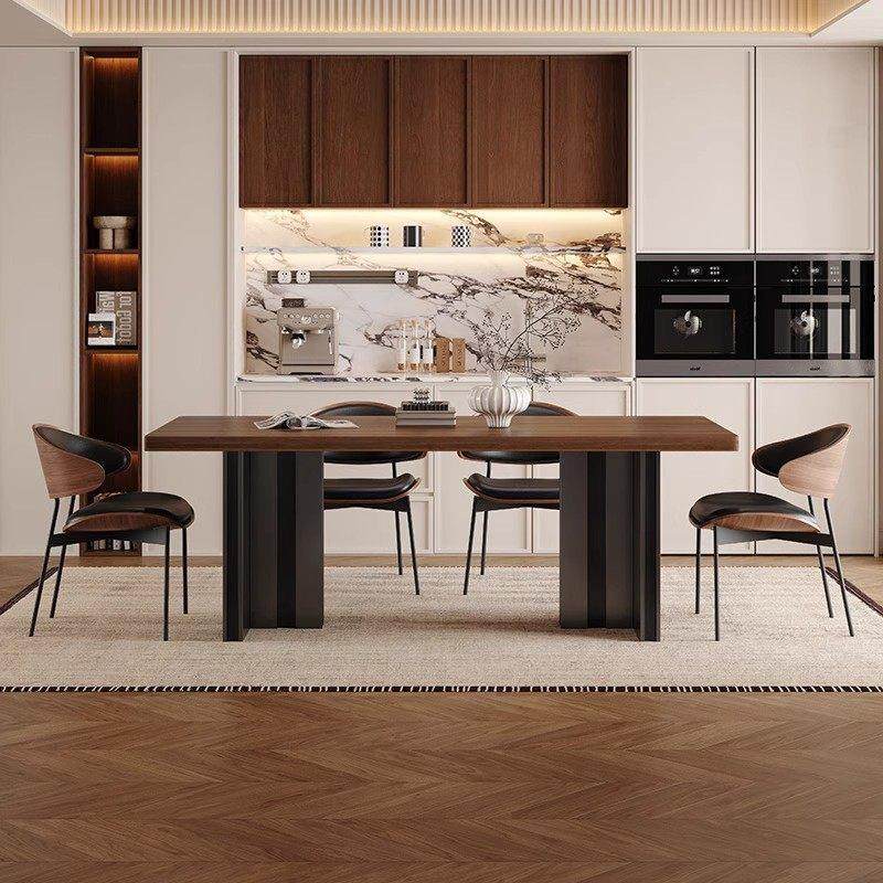 复古风胡桃木色岩板餐桌椅组合长方形家用中古风客厅2025新款饭桌,淘宝优惠券,粉丝福利购,淘宝优惠卷