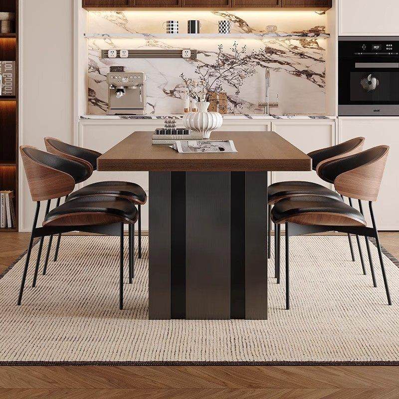 复古风胡桃木色岩板餐桌椅组合长方形家用中古风客厅2025新款饭桌,淘宝优惠券,粉丝福利购,淘宝优惠卷