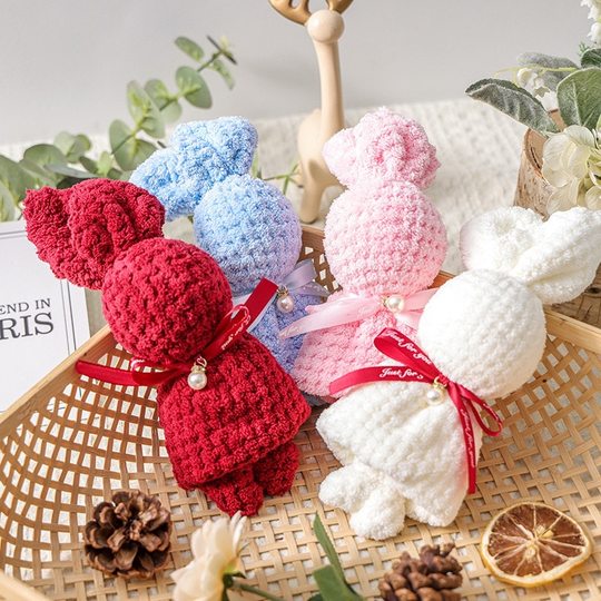 珊瑚绒毛巾小兔伴手礼毛巾结婚喜礼喜铺小方巾伴娘回礼喜字婚庆巾