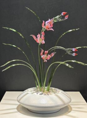 琉璃兰花摆件永生花书房庭院装饰非遗灯工琉璃茶桌博古架家居摆件