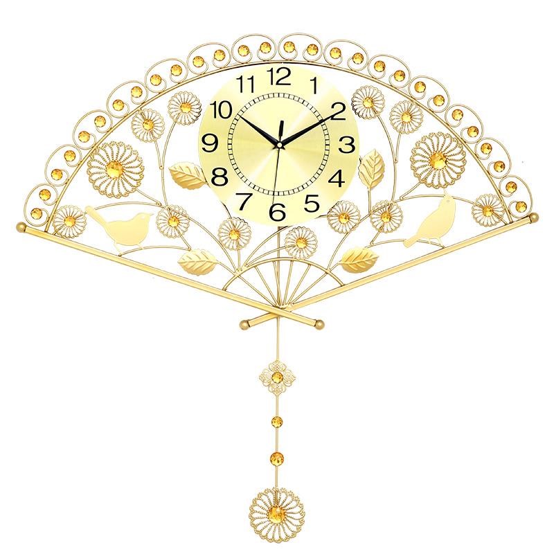 Living room wall wall decoration pendant decorative wall Chinese wall clock decoration restaurant bedroom wall decoration fan-shaped hanging watch