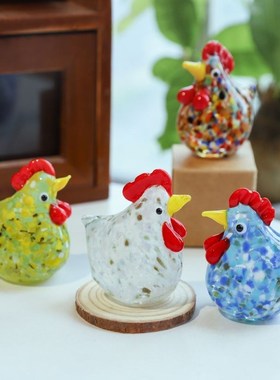 鸡型摆件创意可爱小鸡造型桌面玻璃小摆饰客厅书桌彩色咕咕鸡玻璃