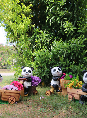 卡通熊猫考拉玻璃钢花盆雕塑阳台庭院办公室摆件园林景观花缸装饰