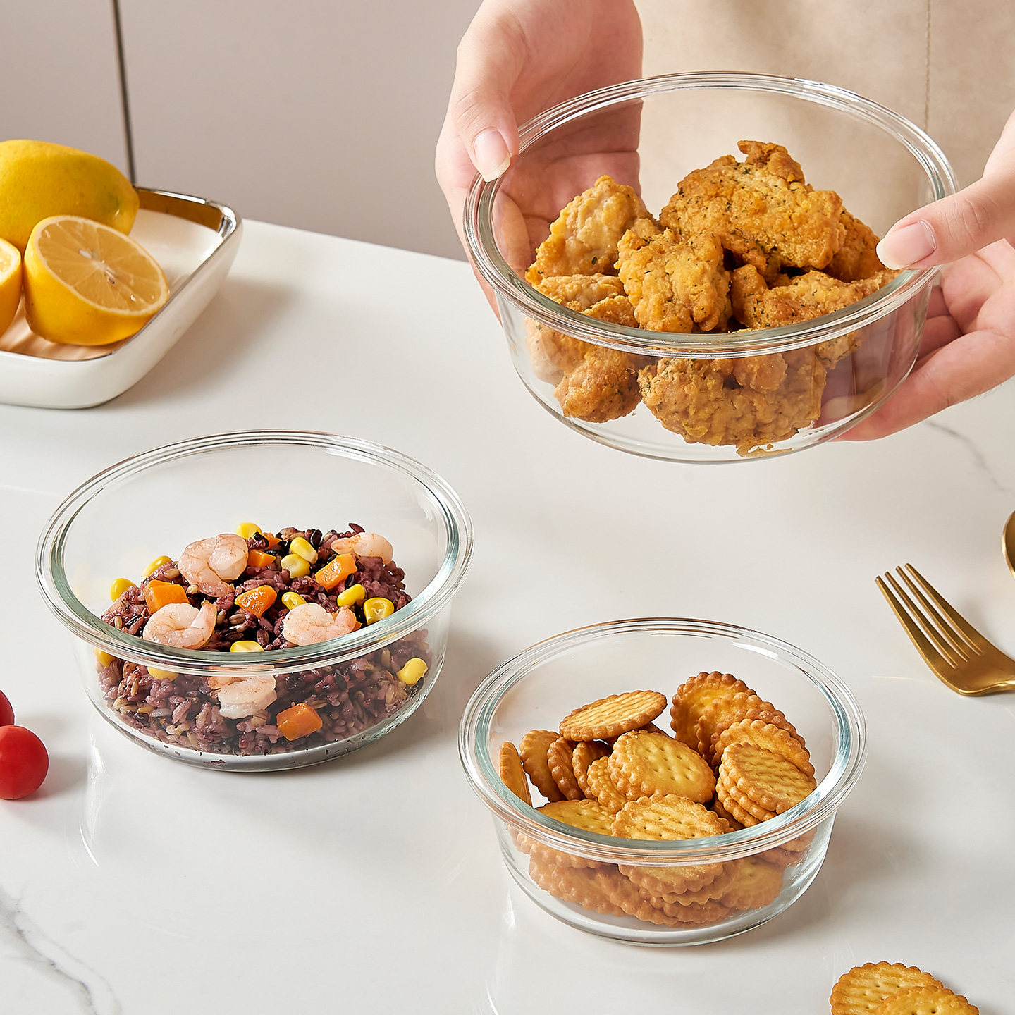 食品级玻璃保鲜盒饭盒可微波炉加热专用带饭密封餐盒水果便当带盖