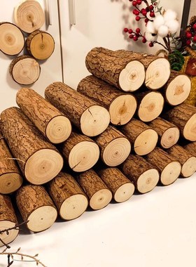 壁炉装饰木头木桩原木树桩柴火取暖客厅装饰摆Q件实木圆木烧火木