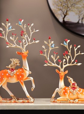 高档轻奢招财鹿梅花鹿摆件客厅电视柜酒柜玄关装饰品乔Z迁新居礼
