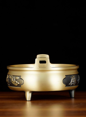 纯黄铜有求必应香炉家居办公室客厅摆件供佛香炉三足炉带字装饰品