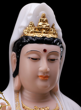 汉白玉石雕观音佛像神像家用中式摆件南海白衣观音菩萨娑婆三圣