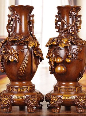 富贵平安花瓶一对摆件中式家居客厅电视柜玄关装饰品乔迁开业礼物