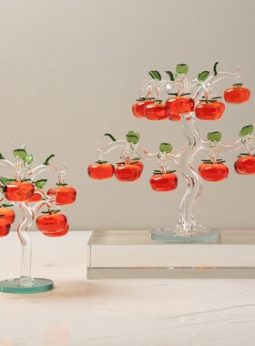 水晶琉璃柿子树摆件现代事事如意别墅客厅酒柜玄关乔迁送礼装饰品