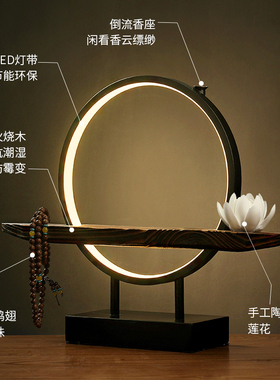 陶瓷禅意小观音菩萨佛像摆件新中式客厅玄关博古架装饰工艺品灯圈