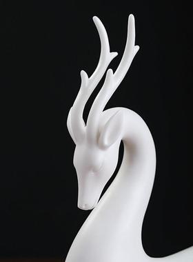 东方泥土《一路有你》新中式白鹿陶瓷禅意摆件客厅博古架书房装饰