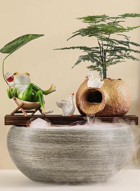 流水摆件循环水招财鱼缸陶罐喷泉生财客厅办公室桌面装饰开 业礼