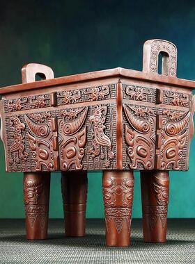 紫铜《牛方鼎》摆件鼎盛千秋家居办公室装饰品开业乔迁礼品青铜器