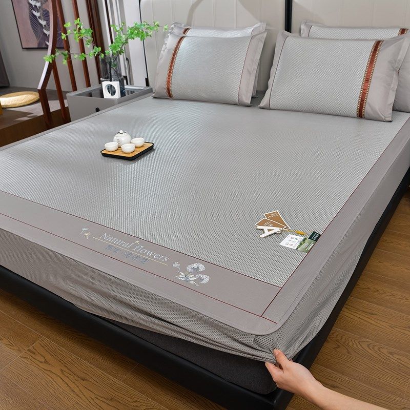 冰丝席床笠款凉席三件套夏季丝滑裸睡空调软席子单双人全包冰藤席,淘宝优惠券,粉丝福利购,淘宝优惠卷