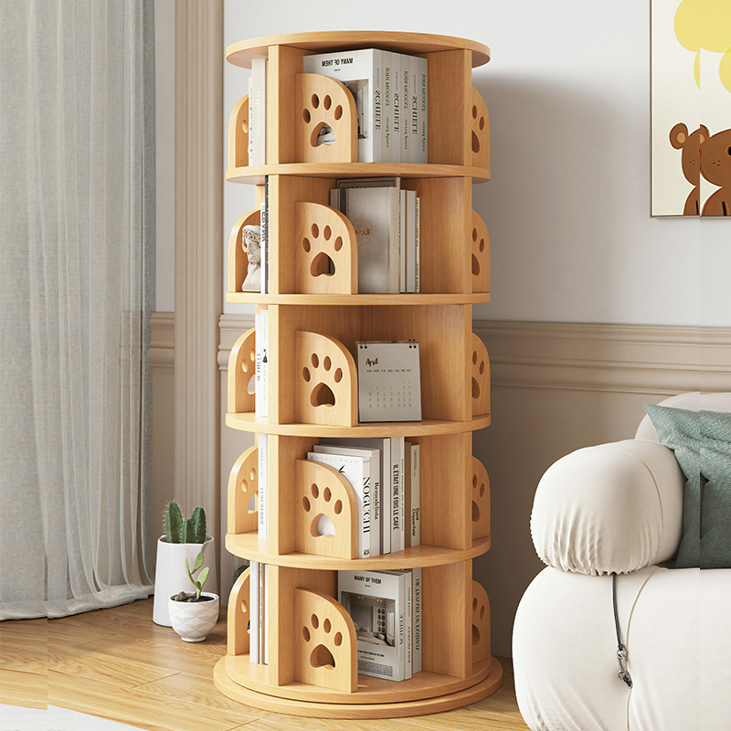 实木旋转书e架360度书柜家用多层简易置物架小户型角落客厅收纳柜 - 图0