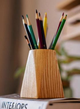 掬涵白蜡木实木笔筒创意收纳盒笔桶办公室桌面高档摆件日系收纳筒