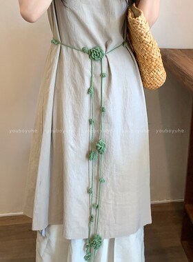 一款多用!黑色花朵项链女长条辣妹飘带围巾小众设计感腰链配饰品