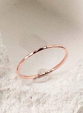 14K包金切面彩金玫瑰金戒指极细 女F闺蜜关节尾戒小指环 欧美手工