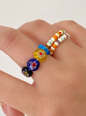 PUPU手工指尖浪漫Getlboys同款串珠戒指弹力夏日简约百搭